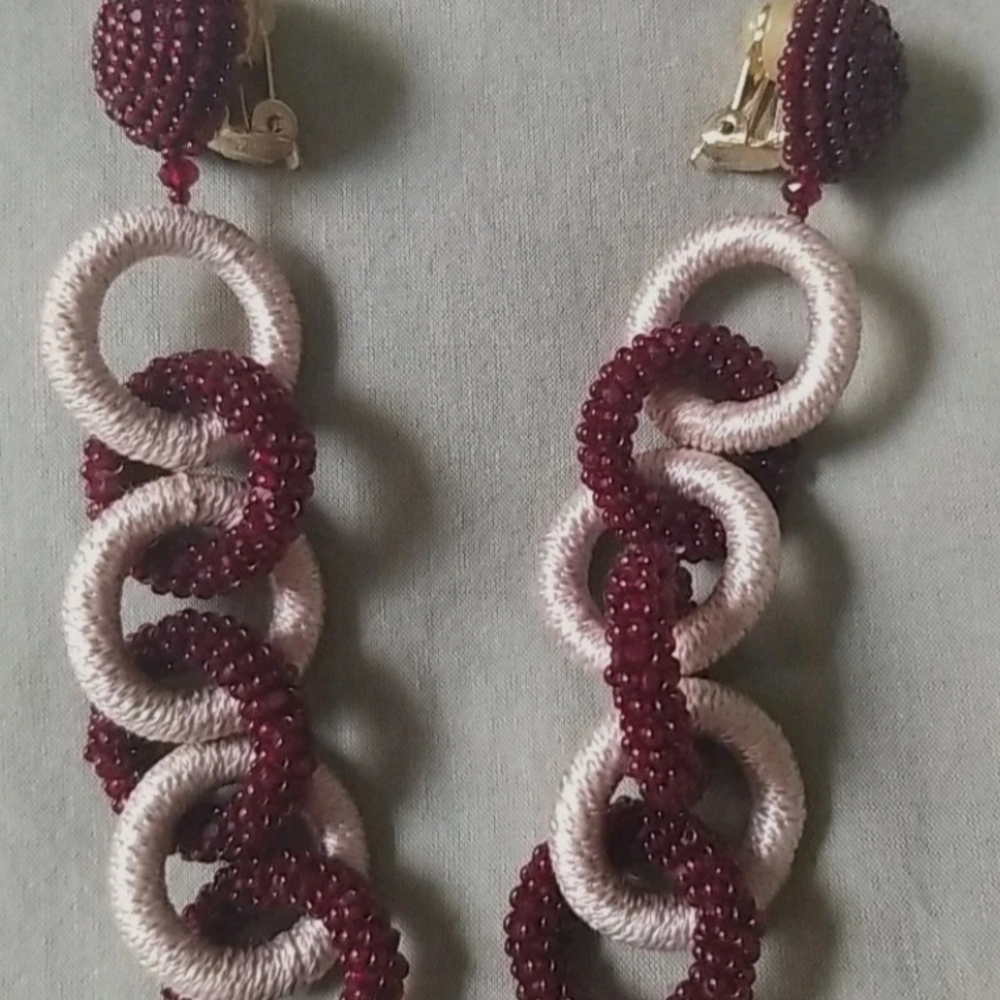 Sachin + Babi Beaded Loop Earrings. Stylish Burgundy and Cream Color.